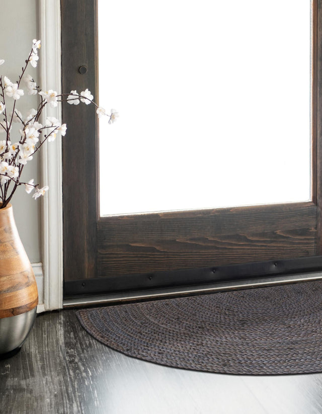 Gray 2' 2 x 4' Braided Jute Semicircle Hearth Rug
