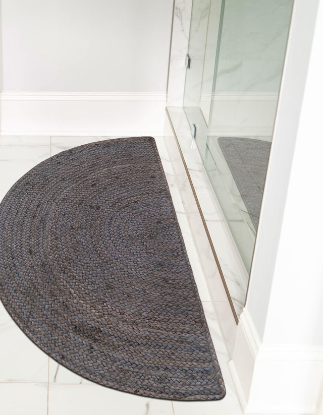 Gray 2' 2 x 4' Braided Jute Semicircle Hearth Rug