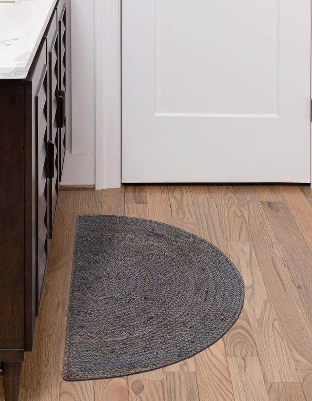 Gray 2' 2 x 4' Braided Jute Semicircle Hearth Rug