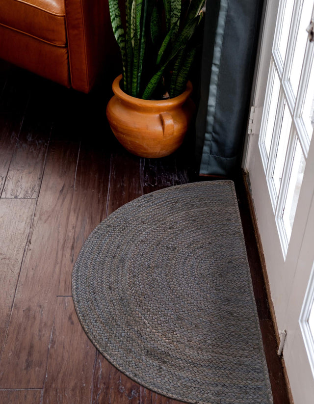 Gray 2' 2 x 4' Braided Jute Semicircle Hearth Rug
