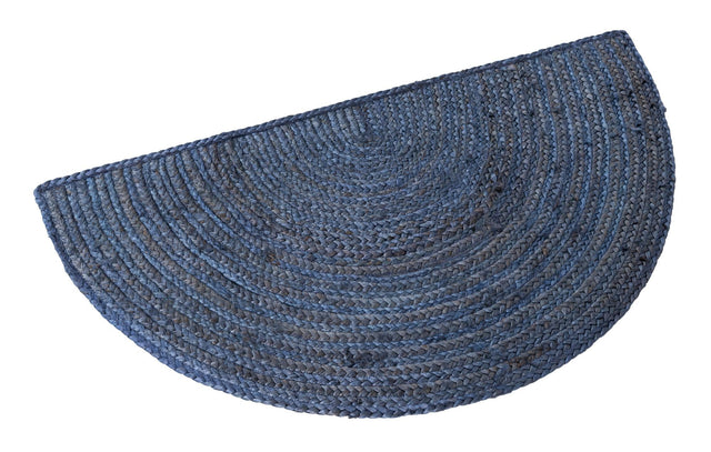 Navy Blue 2' 2 x 4' Braided Jute Semicircle Hearth Rug