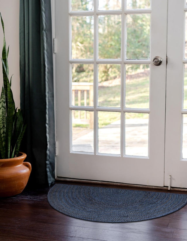 Navy Blue 2' 2 x 4' Braided Jute Semicircle Hearth Rug