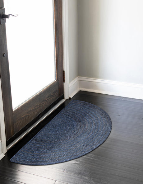 Navy Blue 2' 2 x 3' 7 Braided Jute Hearth Half-Round Semicircle Area Rug 100% Jute Hand Braided Natural Eco-Friendly Boho Style Carpet for Living Rooms Dining Office Space Dorms for Sale at Rug Engine
