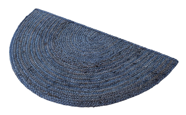 Navy Blue 2' 2 x 4' Braided Jute Semicircle Hearth Rug