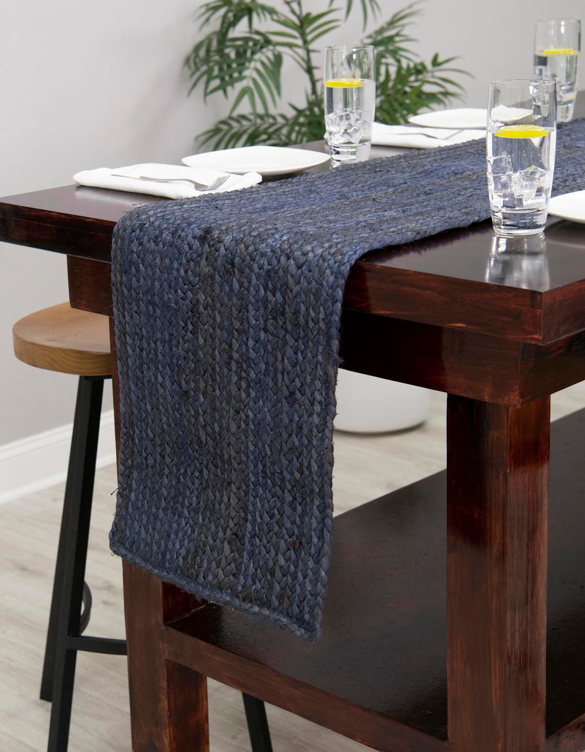 Navy Blue 1' 2 x 4' 1 Braided Jute Table Runner Area Rug Decorative Dining Room Kitchen All Natural Material Table Cover 100% Jute Hand Braided Natural Eco-Friendly Boho Style Carpet for Living Rooms Dining Office Space Dorms for Sale at Rug Engine