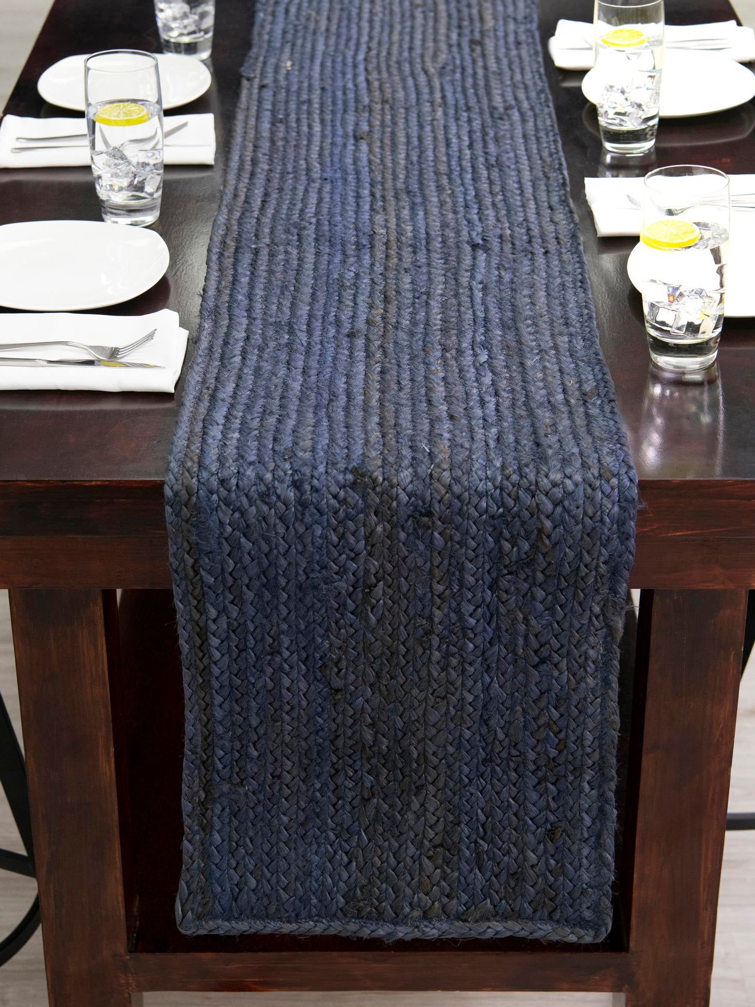 Navy Blue 1' 2 x 10' Braided Jute Table Runner Area Rug Decorative Dining Room Kitchen All Natural Material Table Cover 100% Jute Hand Braided Natural Eco-Friendly Boho Style Carpet for Living Rooms Dining Office Space Dorms for Sale at Rug Engine