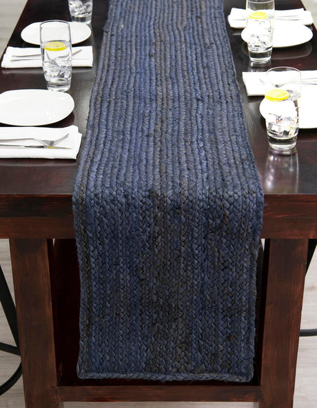 Navy Blue 1' 2 x 10' Braided Jute Table Runner Area Rug Decorative Dining Room Kitchen All Natural Material Table Cover 100% Jute Hand Braided Natural Eco-Friendly Boho Style Carpet for Living Rooms Dining Office Space Dorms for Sale at Rug Engine