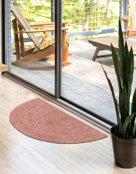 Light Pink 2' 2 x 4' Braided Jute Semicircle Hearth Rug