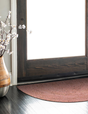 Light Pink 2' 2 x 4' Braided Jute Semicircle Hearth Rug