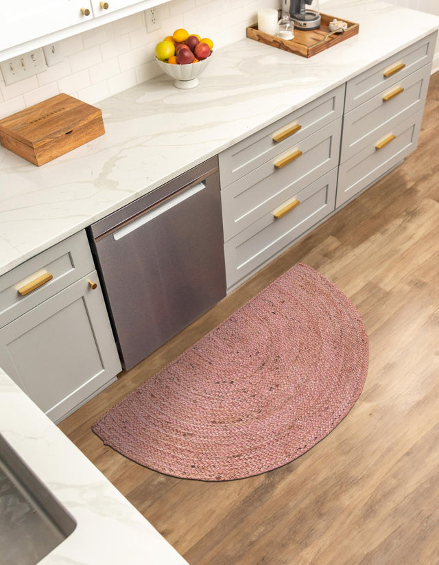 Light Pink 2' 2 x 4' Braided Jute Semicircle Hearth Rug