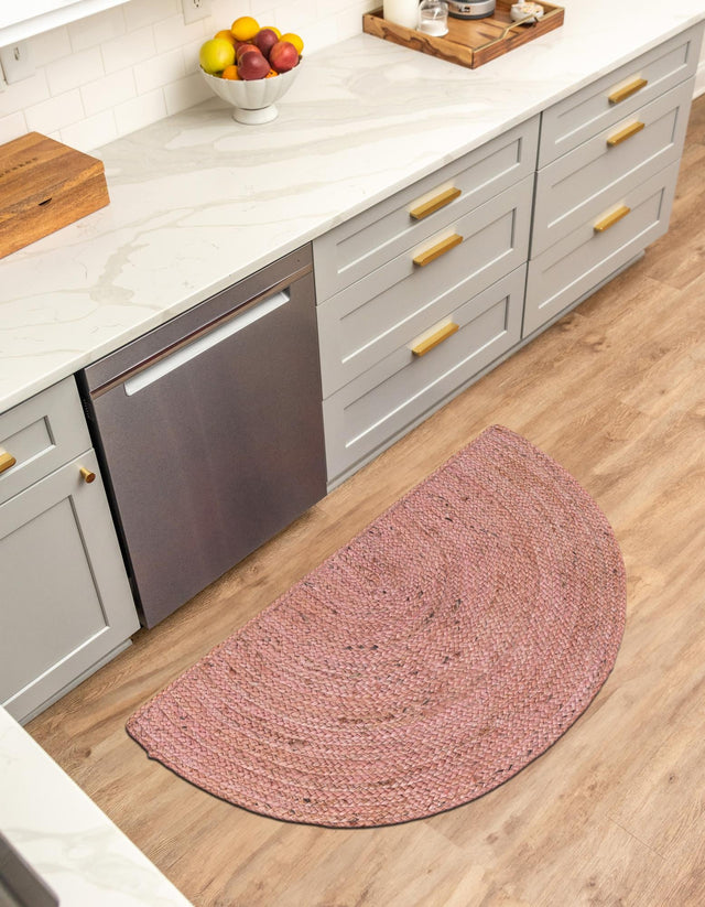 Light Pink 2' 2 x 4' Braided Jute Semicircle Hearth Rug