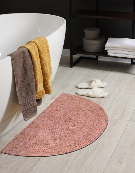 Light Pink 2' 2 x 3' 7 Braided Jute Hearth Half-Round Semicircle Area Rug 100% Jute Hand Braided Natural Eco-Friendly Boho Style Carpet for Living Rooms Dining Office Space Dorms for Sale at Rug Engine