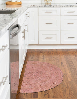 Light Pink 2' 2 x 4' Braided Jute Semicircle Hearth Rug