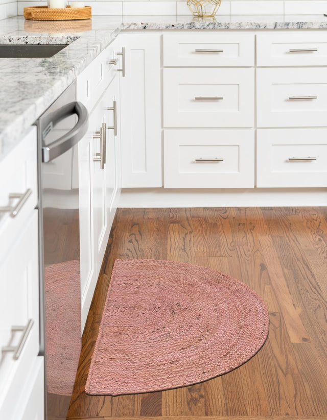 Light Pink 2' 2 x 4' Braided Jute Semicircle Hearth Rug