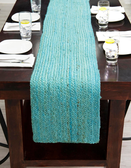 Turquoise 1' 2 x 6' 1 Braided Jute Table Runner Area Rug Decorative Dining Room Kitchen All Natural Material Table Cover 100% Jute Hand Braided Natural Eco-Friendly Boho Style Carpet for Living Rooms Dining Office Space Dorms for Sale at Rug Engine