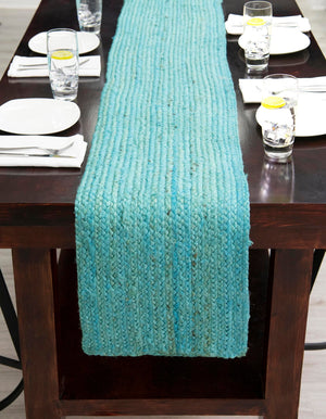 Turquoise 1' 2 x 10' Braided Jute Table Runner