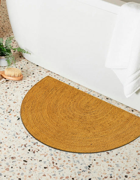 Yellow 2' 2 x 3' 7 Braided Jute Hearth Half-Round Semicircle Area Rug 100% Jute Hand Braided Natural Eco-Friendly Boho Style Carpet for Living Rooms Dining Office Space Dorms for Sale at Rug Engine