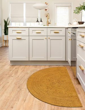 Yellow 2' 2 x 4' Braided Jute Semicircle Hearth Rug