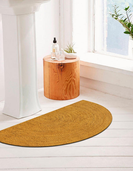Yellow 2' 2 x 3' 7 Braided Jute Hearth Half-Round Semicircle Area Rug 100% Jute Hand Braided Natural Eco-Friendly Boho Style Carpet for Living Rooms Dining Office Space Dorms for Sale at Rug Engine