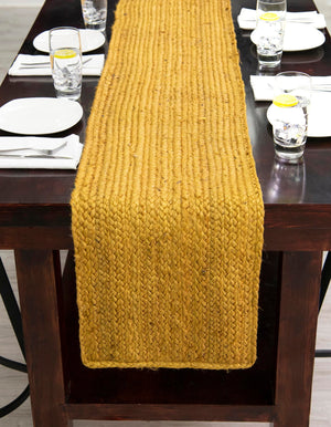 Yellow 1' 2 x 10' Braided Jute Table Runner