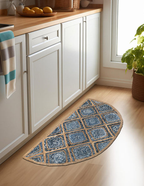 Blue 2' 2 x 4' Braided Jute Semicircle Hearth Rug