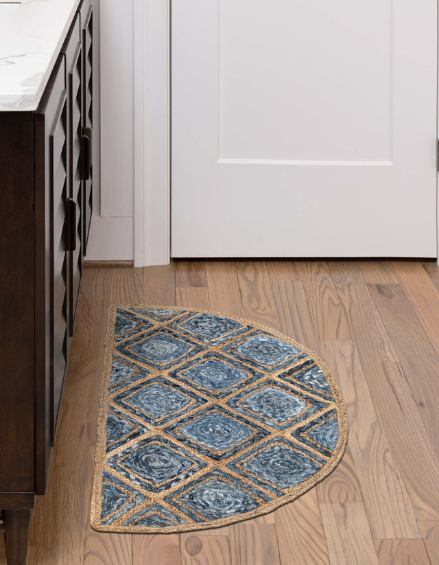 Blue 2' 2 x 4' Braided Jute Semicircle Hearth Rug
