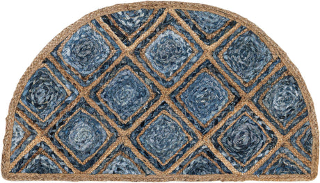 Blue 2' 2 x 4' Braided Jute Semicircle Hearth Rug