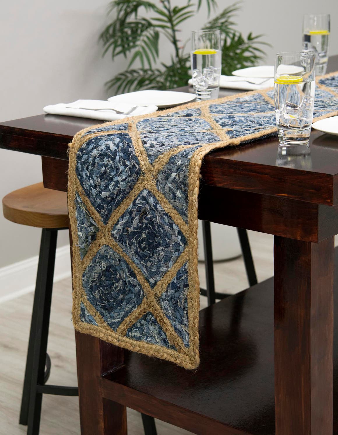 Blue 1' 2 x 6' 1 Braided Jute Table Runner Area Rug Decorative Dining Room Kitchen All Natural Material Table Cover 100% Jute Hand Braided Natural Eco-Friendly Boho Style Carpet for Living Rooms Dining Office Space Dorms for Sale at Rug Engine