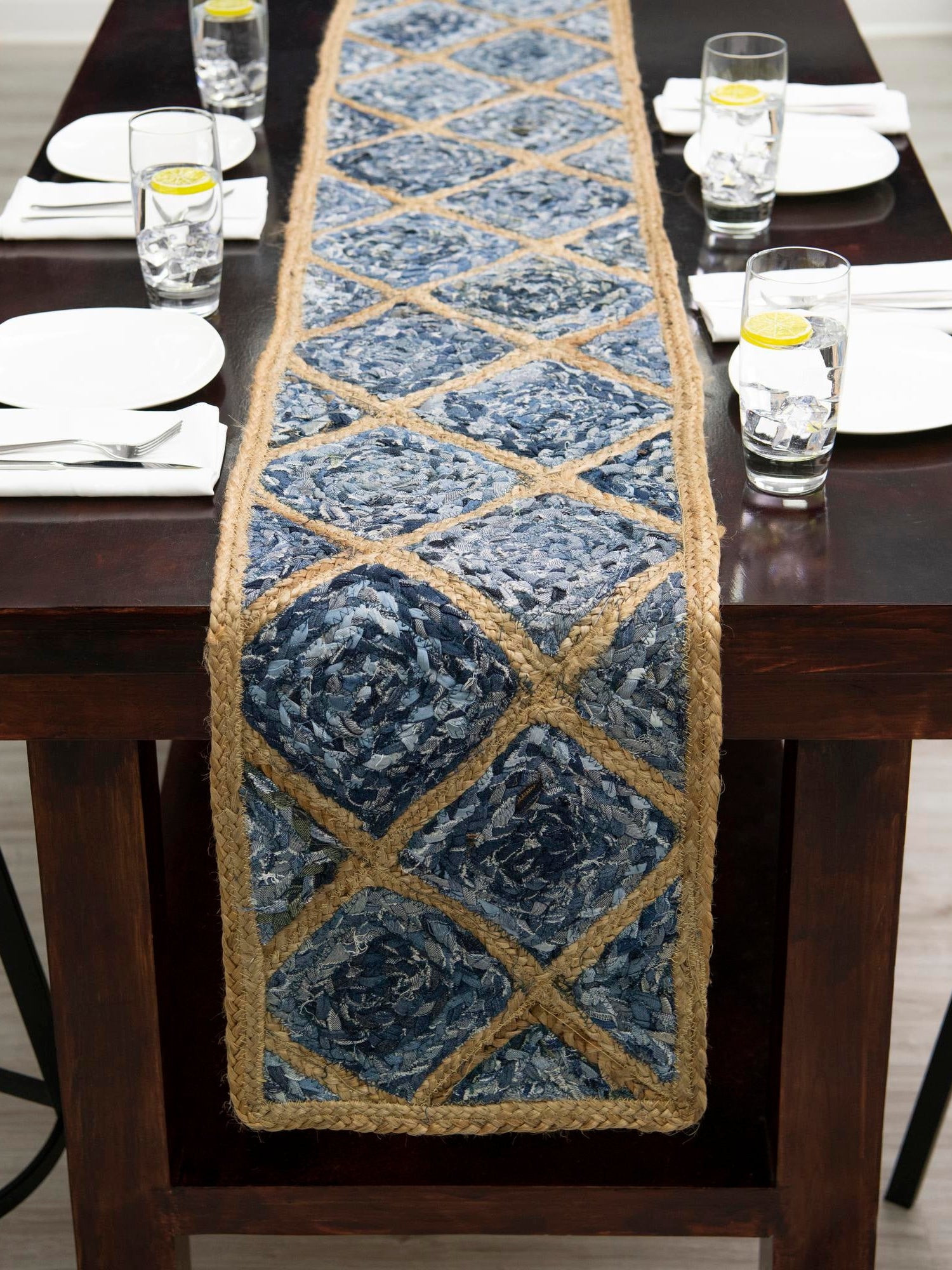 Blue 1' 2 x 6' 1 Braided Jute Table Runner Area Rug Decorative Dining Room Kitchen All Natural Material Table Cover 100% Jute Hand Braided Natural Eco-Friendly Boho Style Carpet for Living Rooms Dining Office Space Dorms for Sale at Rug Engine