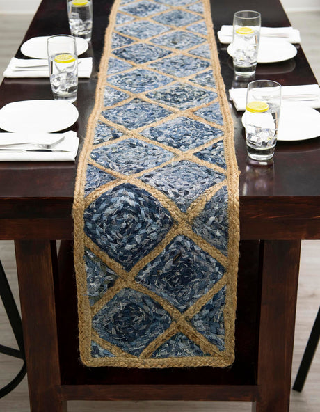Blue 1' 2 x 10' Braided Jute Table Runner Area Rug Decorative Dining Room Kitchen All Natural Material Table Cover 100% Jute Hand Braided Natural Eco-Friendly Boho Style Carpet for Living Rooms Dining Office Space Dorms for Sale at Rug Engine