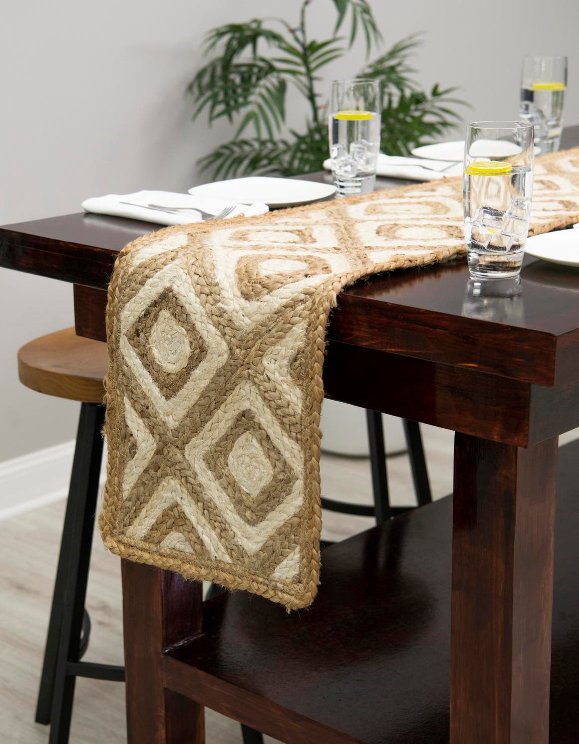 Natural 1' 2 x 10' Braided Jute Table Runner Area Rug Decorative Dining Room Kitchen All Natural Material Table Cover 100% Jute Hand Braided Natural Eco-Friendly Boho Style Carpet for Living Rooms Dining Office Space Dorms for Sale at Rug Engine