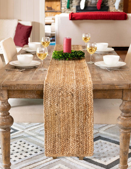 Natural 1' 2 x 8' Braided Jute Table Runner Area Rug Decorative Dining Room Kitchen All Natural Material Table Cover 100% Jute Hand Braided Natural Eco-Friendly Boho Style Carpet for Living Rooms Dining Office Space Dorms for Sale at Rug Engine