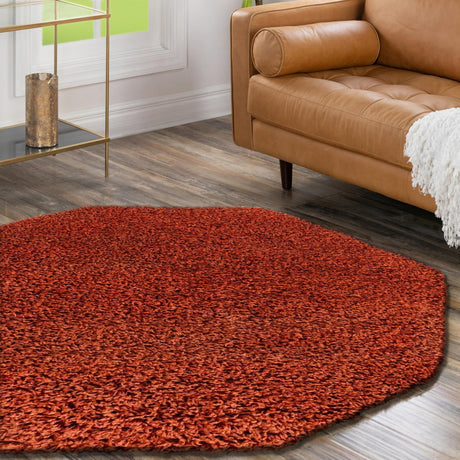 Terracotta 4' 1 x 4' 1 Solid Shag Octagon Area Rug Thick Soft Touch Fluffy & Plush Shaggy Pile Durable Minimalist Carpet for Classic Interior Design for Sale at Rug Engine