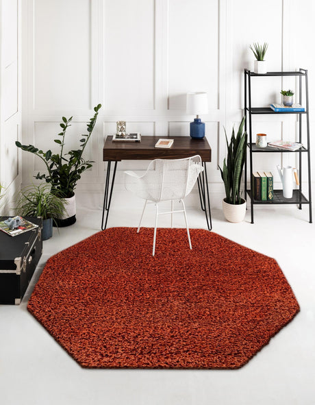 Terracotta 4' 1 x 4' 1 Solid Shag Octagon Area Rug Thick Soft Touch Fluffy & Plush Shaggy Pile Durable Minimalist Carpet for Classic Interior Design for Sale at Rug Engine