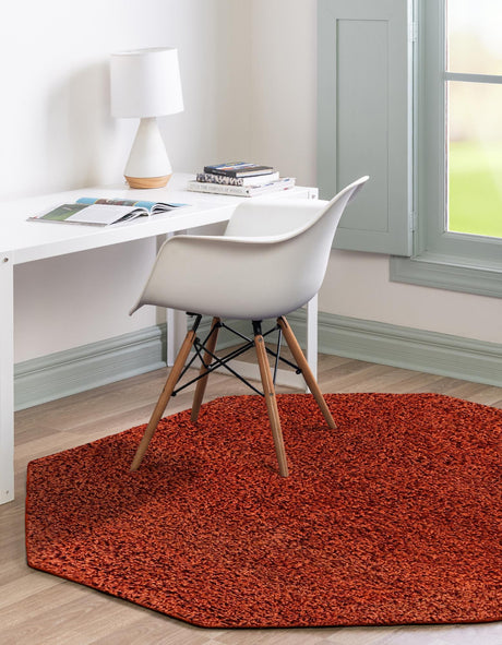 Terracotta 4' 1 x 4' 1 Solid Shag Octagon Area Rug Thick Soft Touch Fluffy & Plush Shaggy Pile Durable Minimalist Carpet for Classic Interior Design for Sale at Rug Engine