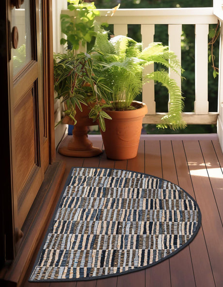 Blue 2' 2 x 4' Chindi Jute Semicircle Hearth Rug