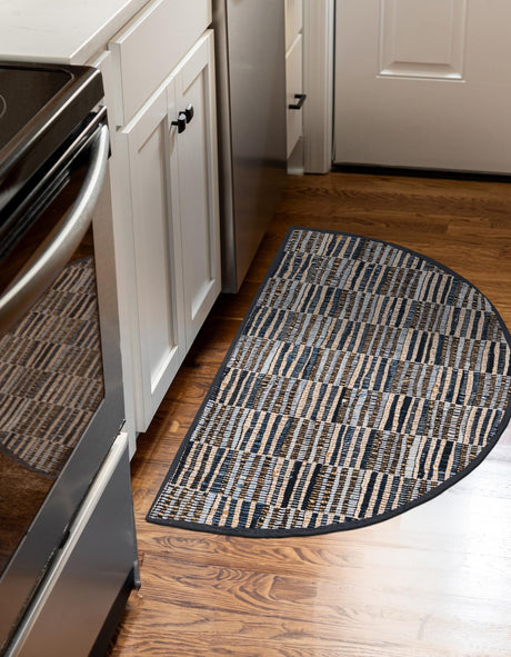 Blue 2' 2 x 3' 7 Chindi Jute Hearth Half-Round Semicircle Area Rug Interior Design Home Decor Carpet Mat for Sale at Rug Engine