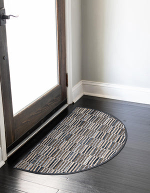 Blue 2' 2 x 4' Chindi Jute Semicircle Hearth Rug