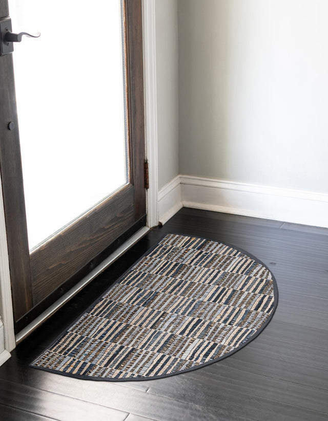 Blue 2' 2 x 4' Chindi Jute Semicircle Hearth Rug