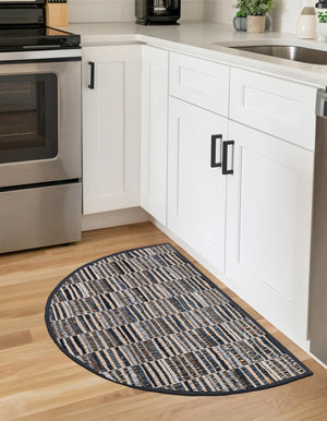Blue 2' 2 x 4' Chindi Jute Semicircle Hearth Rug