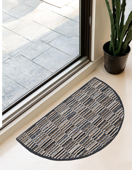 Blue 2' 2 x 3' 7 Chindi Jute Hearth Half-Round Semicircle Area Rug Interior Design Home Decor Carpet Mat for Sale at Rug Engine