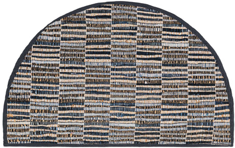 Blue 2' 2 x 4' Chindi Jute Semicircle Hearth Rug