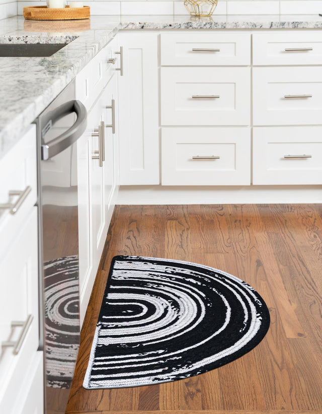 Black and White 2' 2 x 4' Braided Chindi Semicircle Hearth Rug