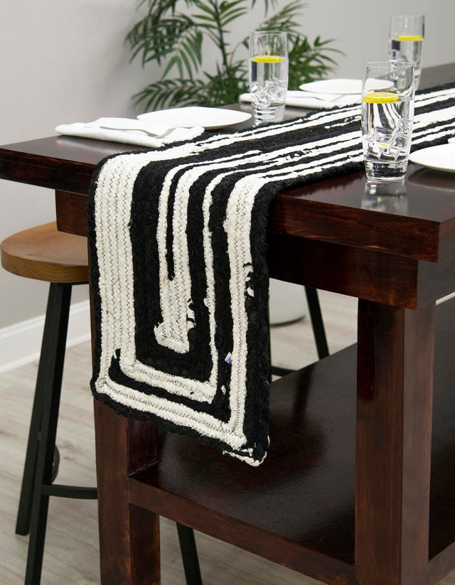 Black and White 1' 2 x 10' Braided Chindi Table Runner