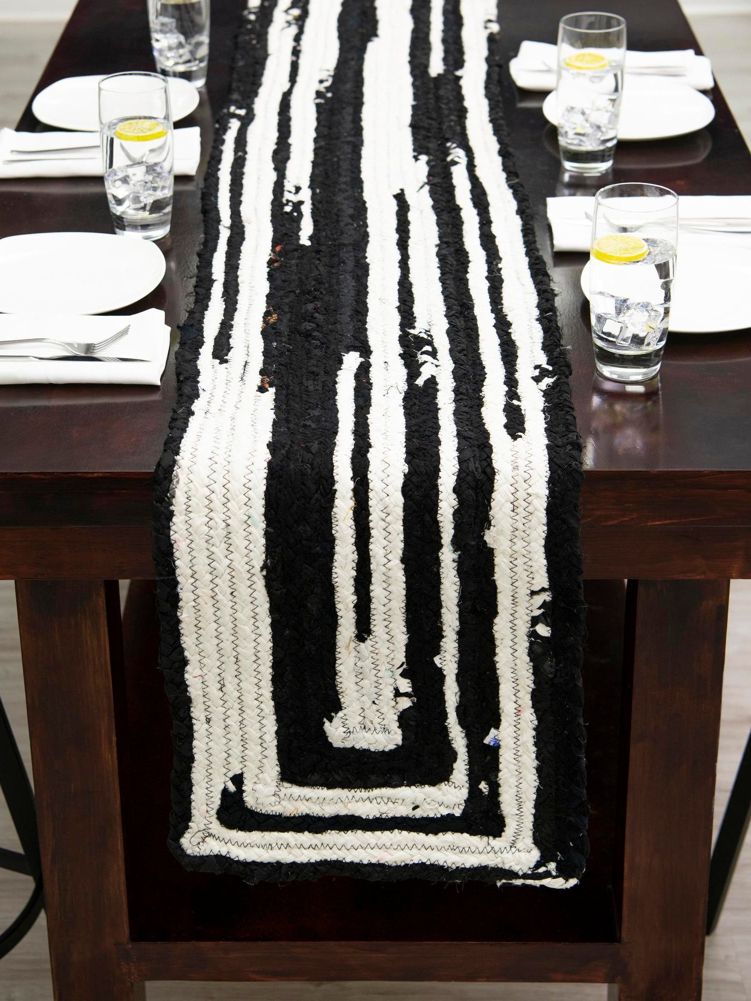 Black and White 1' 2 x 5' 1 Braided Chindi Table Runner Area Rug Decorative Dining Room Kitchen All Natural Material Table Cover 100% Cotton Hand Braided Natural Eco-Friendly Boho Style Modern Carpet for Living Rooms Dining Office Dorm for Sale at Rug Engine