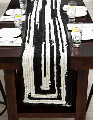 Black and White 1' 2 x 8' Braided Chindi Table Runner