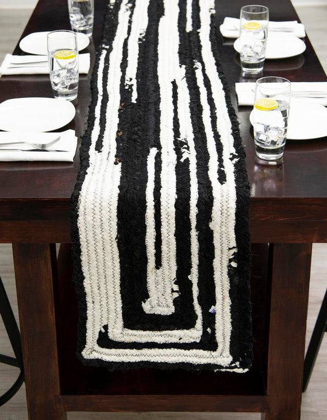 Black and White 1' 2 x 8' Braided Chindi Table Runner