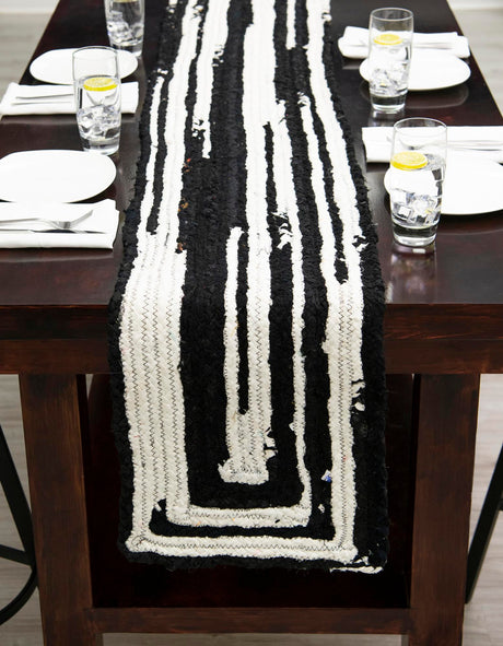 Black and White 1' 2 x 10' Braided Chindi Table Runner Area Rug Decorative Dining Room Kitchen All Natural Material Table Cover 100% Cotton Hand Braided Natural Eco-Friendly Boho Style Modern Carpet for Living Rooms Dining Office Dorm for Sale at Rug Engine