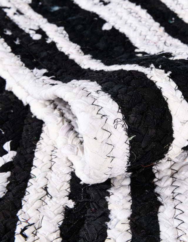 Black and White 1' 2 x 10' Braided Chindi Table Runner