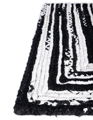 Black and White 1' 2 x 6' 1 Braided Chindi Table Runner